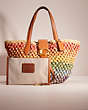 COACH®,RESTORED SMALL TOTE,Smooth Leather,Brass/Multi,Angle View