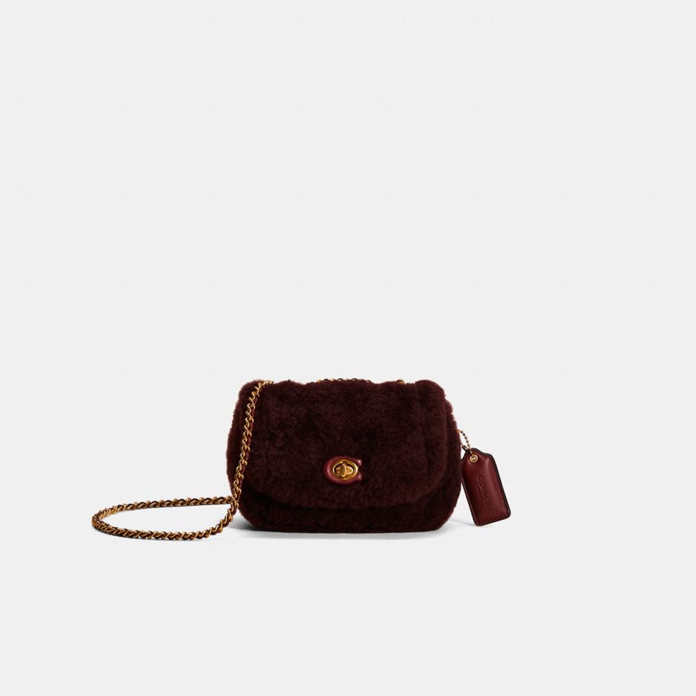 Coach Restored Pillow Madison Shoulder Bag 18 In Shearling With Quilting In Brass/sangria