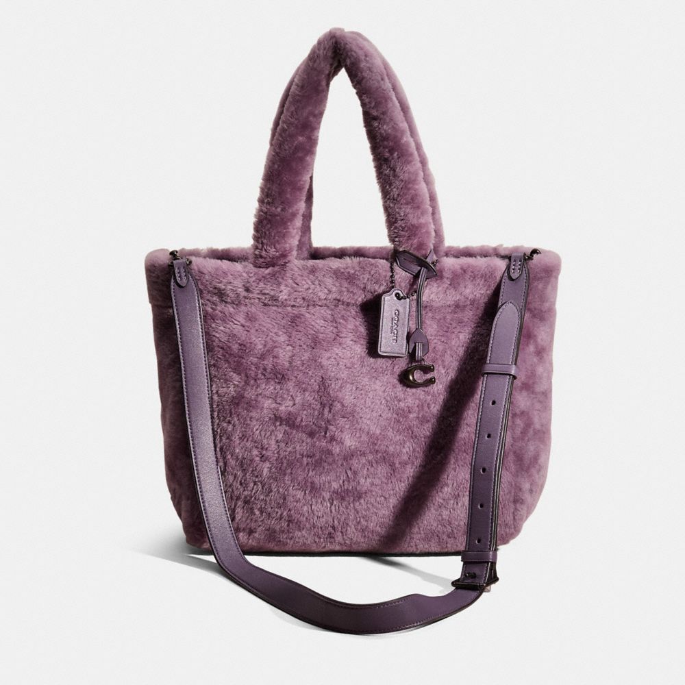 COACH®,RESTORED TOTE 28 IN SIGNATURE SHEARLING,Shearling,Pewter/Dusty Purple,Front View