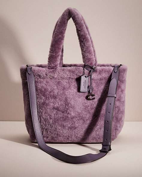 COACH®,RESTORED TOTE 28 IN SIGNATURE SHEARLING,Shearling,Pewter/Dusty Purple,Front View