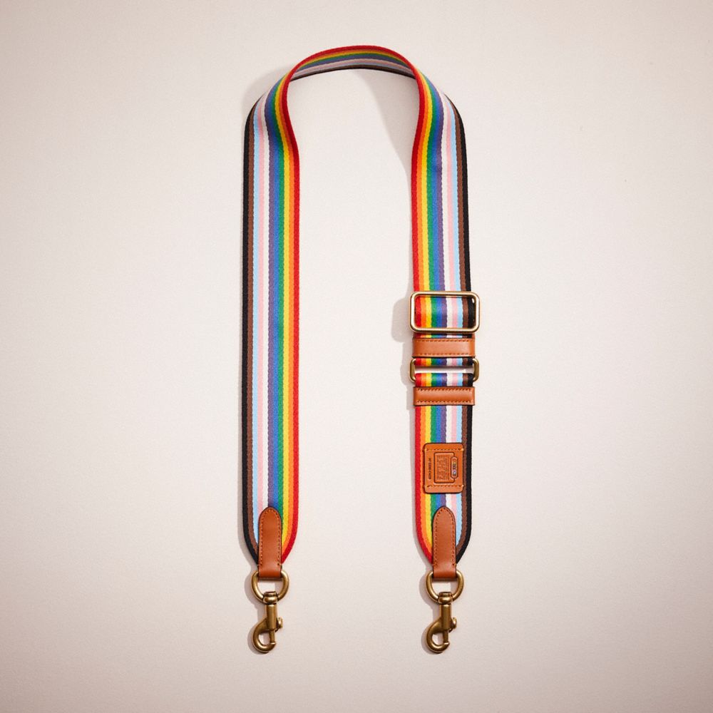 Hand Made Purse Strap, Rainbow, Adjustable Strap, approx. 24.5 to 41.5  inches - brushed bronze