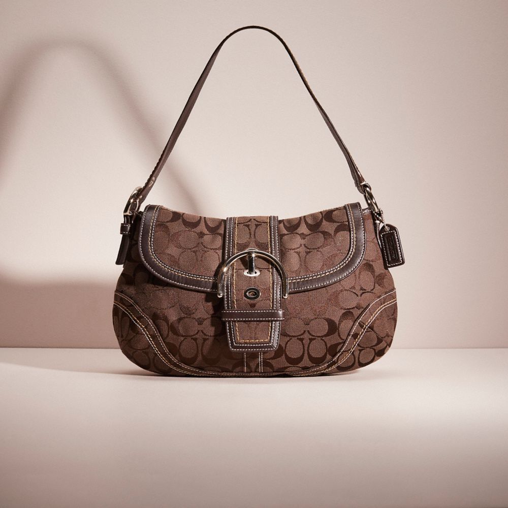 Buy the Coach Soho Signature Jacquard Flap Purse Black Grey