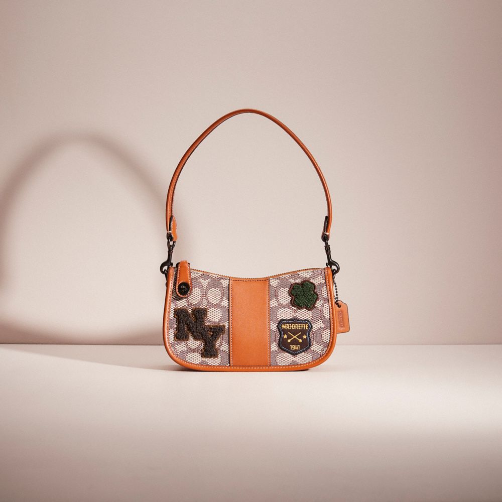 Coach Mini Signature 20 Jacquard and Leather Swinger Bag