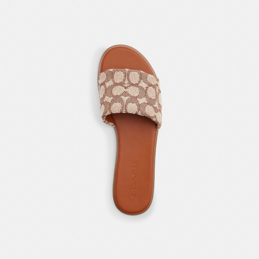 COACH®,Holly Sandal In Signature Textile Jacquard,Cotton,Rubber,Slides,Traction,Sustainable,Casual,Pool,Multi Color,Inside View,Top View