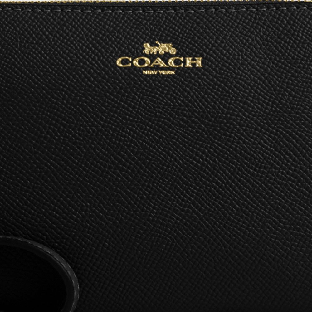 COACH®,Corner Zip Wristlet,Leather,Pouch,Wristlet,Logo,Word Embellishment,Black,Closer View