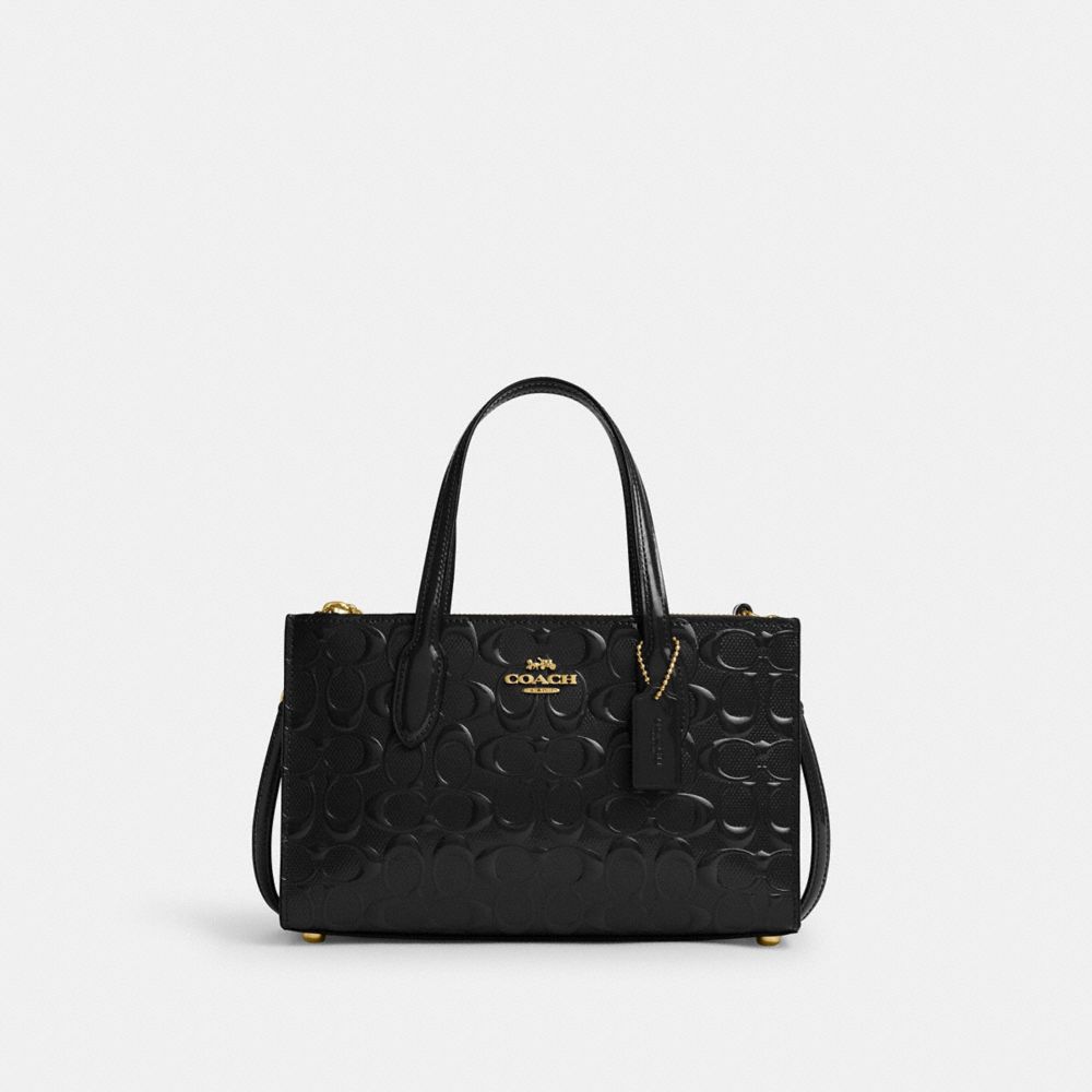 COACH®,Nina Small Tote Bag In Signature Leather,Black,Front View