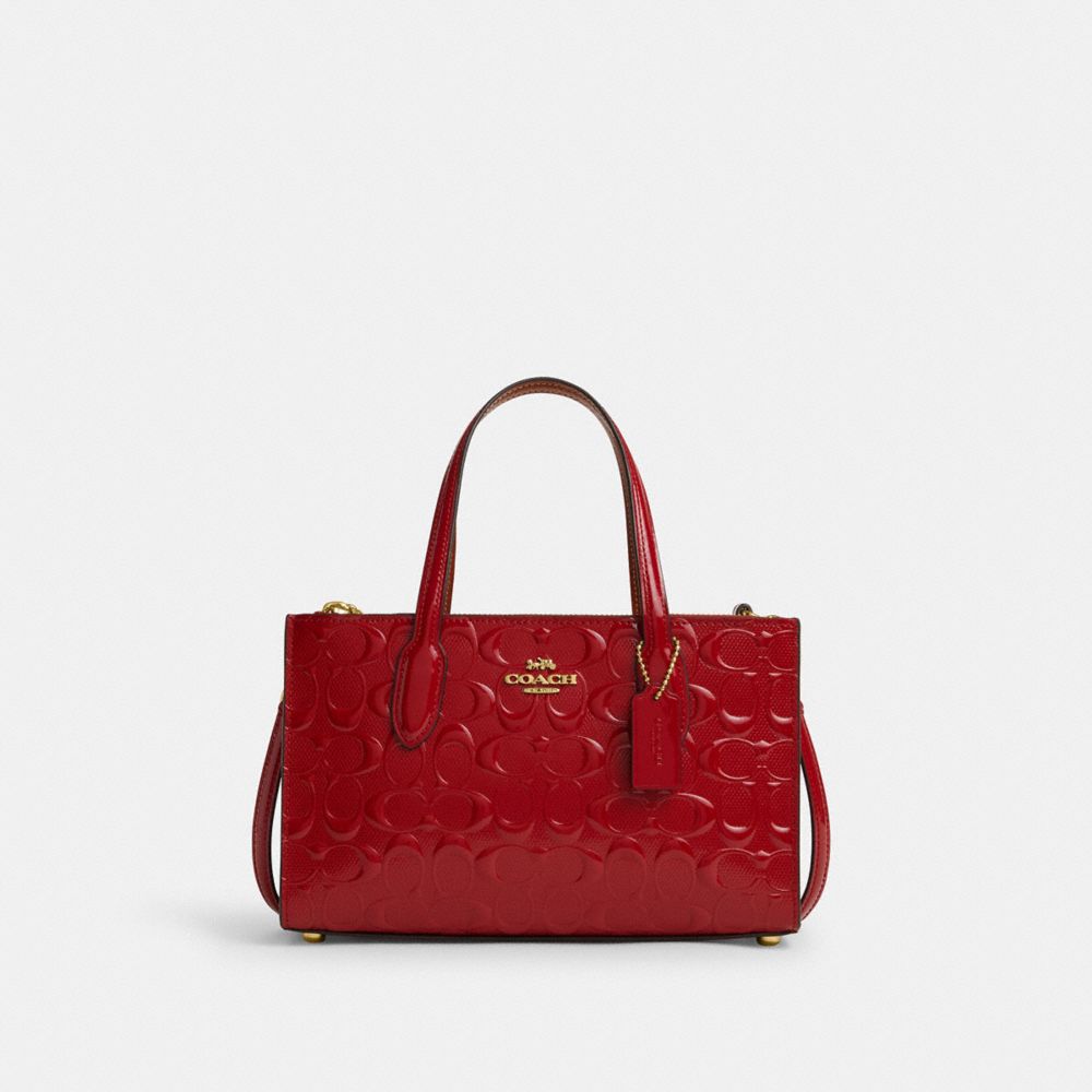 COACH®,Nina Small Tote Bag In Signature Leather,Maroon,Front View