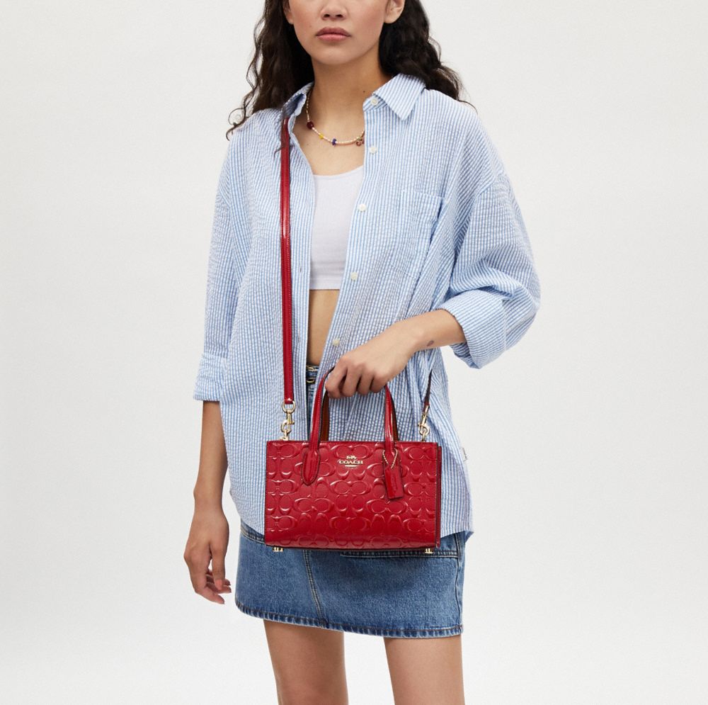 COACH®,Nina Small Tote Bag In Signature Leather,Satchel,Day Party,Maroon,Detail View