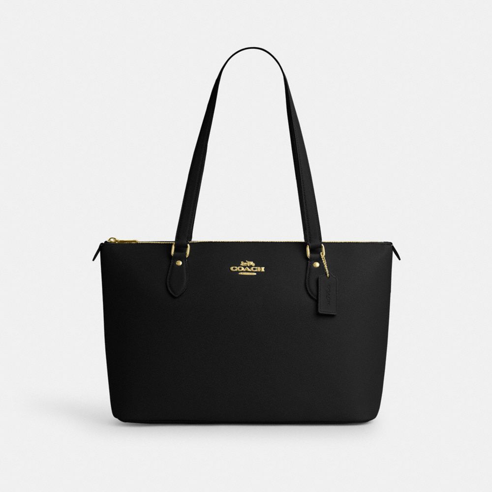 COACH®,GALLERY TOTE BAG,Crossgrain Leather,X-Large,Gold/Black,Front View