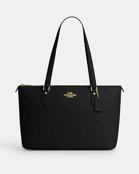 COACH®,GALLERY TOTE BAG,Leather,X-Large,Gold/Black,Front View