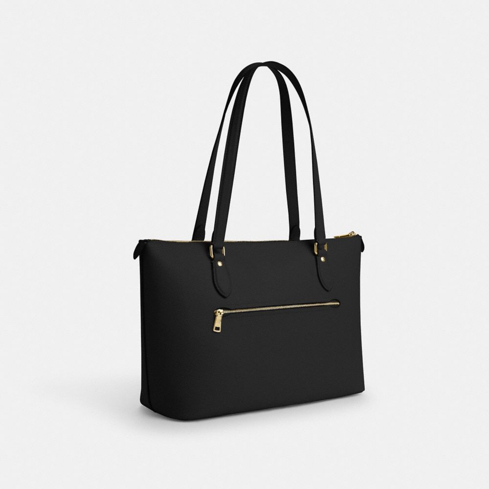 COACH®,Gallery Tote Bag,Leather,Tote,Metal,Logo,Casual,Black,Angle View