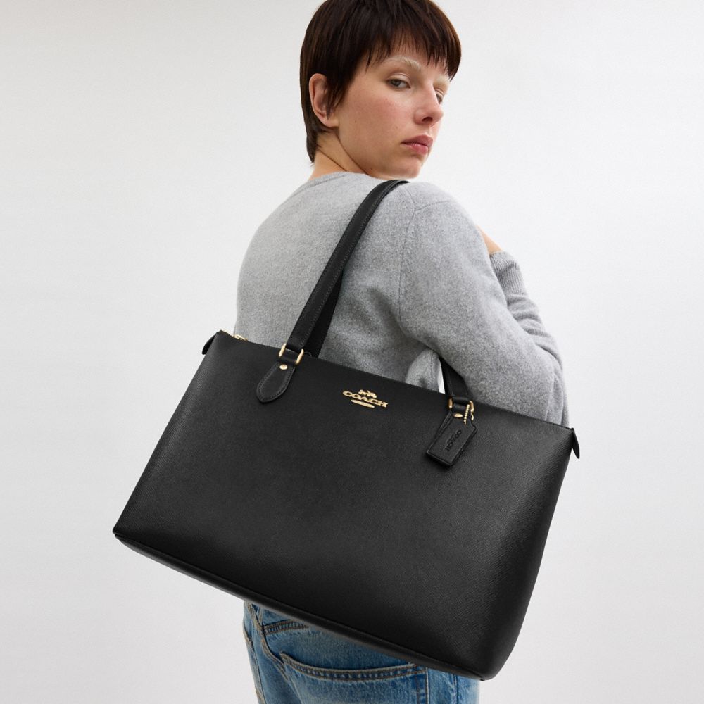 COACH®,SAC CABAS GALERIE,Cuir Cross-grain,Or/Noir,Detail View