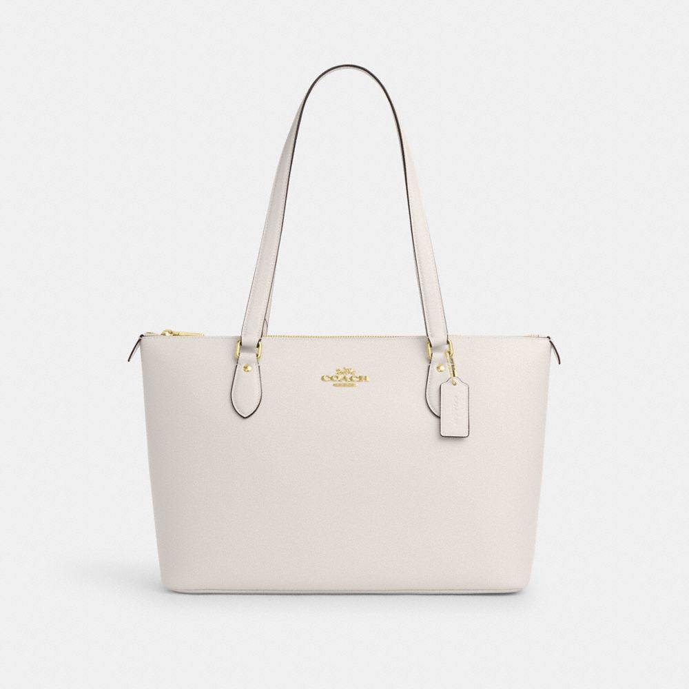 COACH®,Gallery Tote Bag,Leather,Tote,Metal,Logo,Casual,Cream,Front View