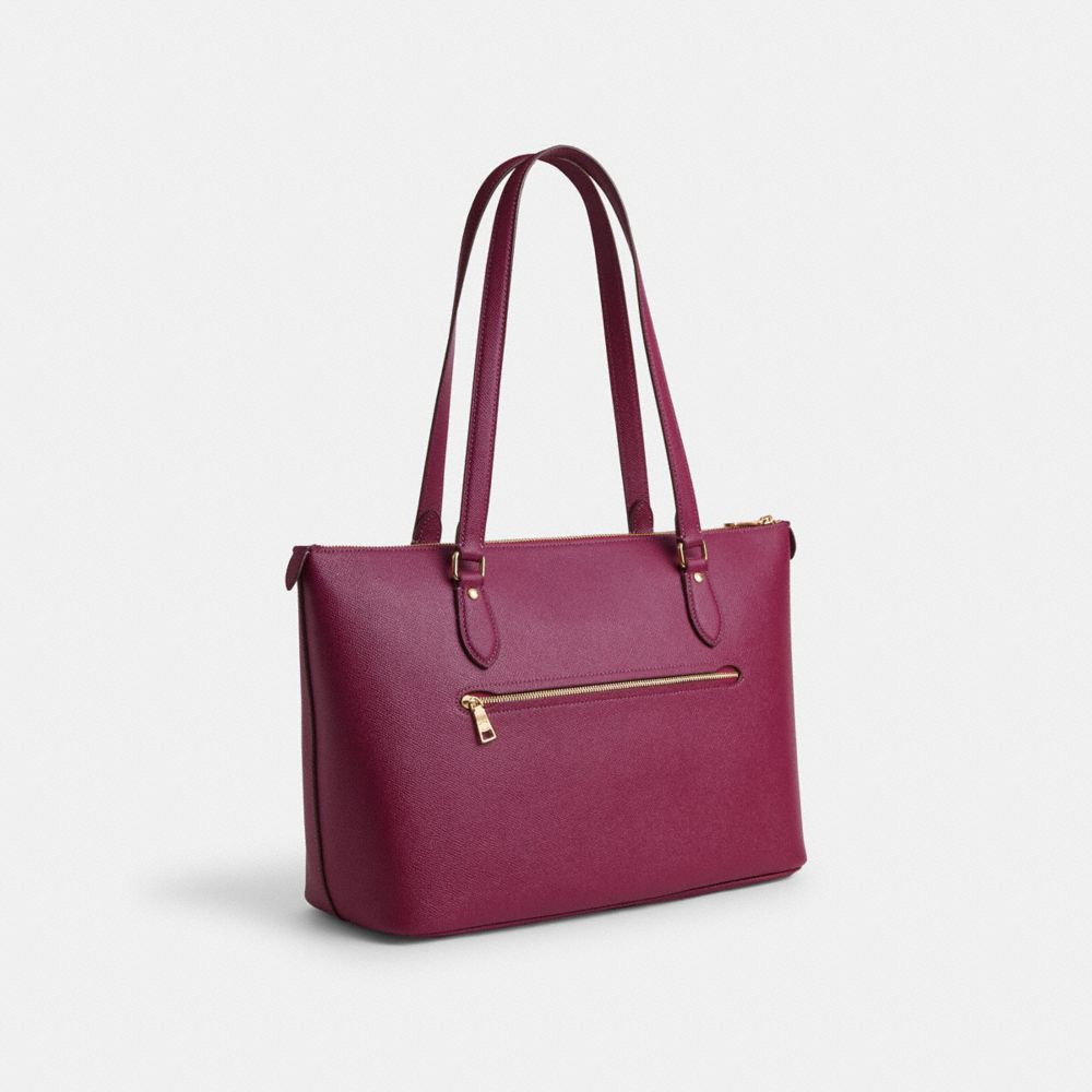 COACH®,Gallery Tote Bag,Leather,Tote,Metal,Logo,Casual,Maroon,Angle View