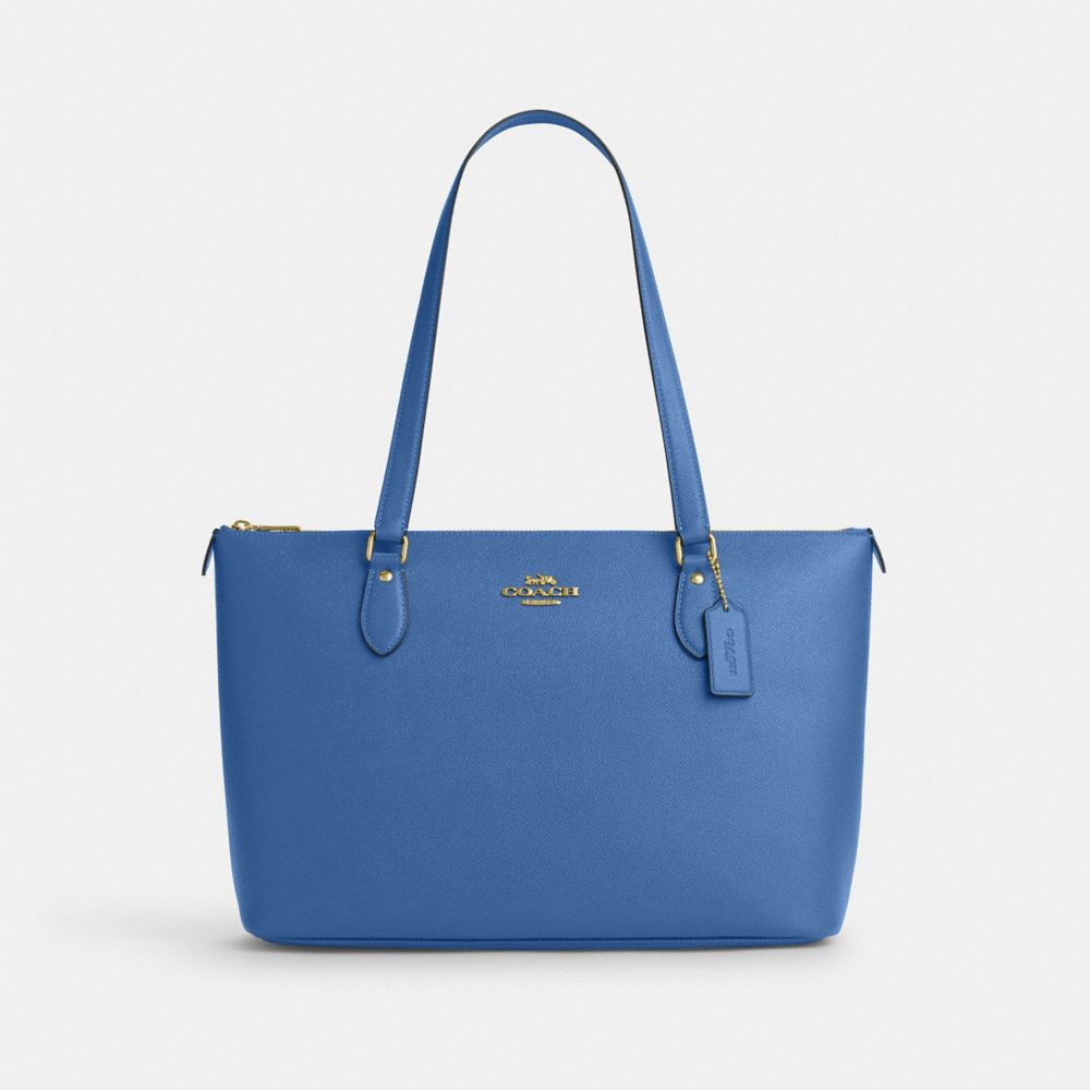 COACH®,Gallery Tote Bag,Leather,Tote,Metal,Logo,Casual,Blue,Front View