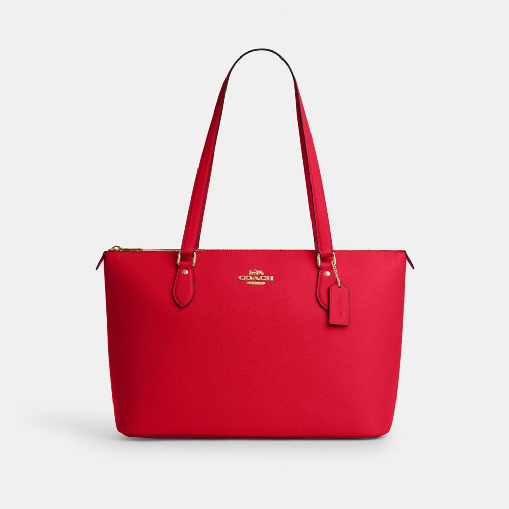 COACH®,Gallery Tote Bag,Leather,Tote,Metal,Logo,Casual,Red,Front View