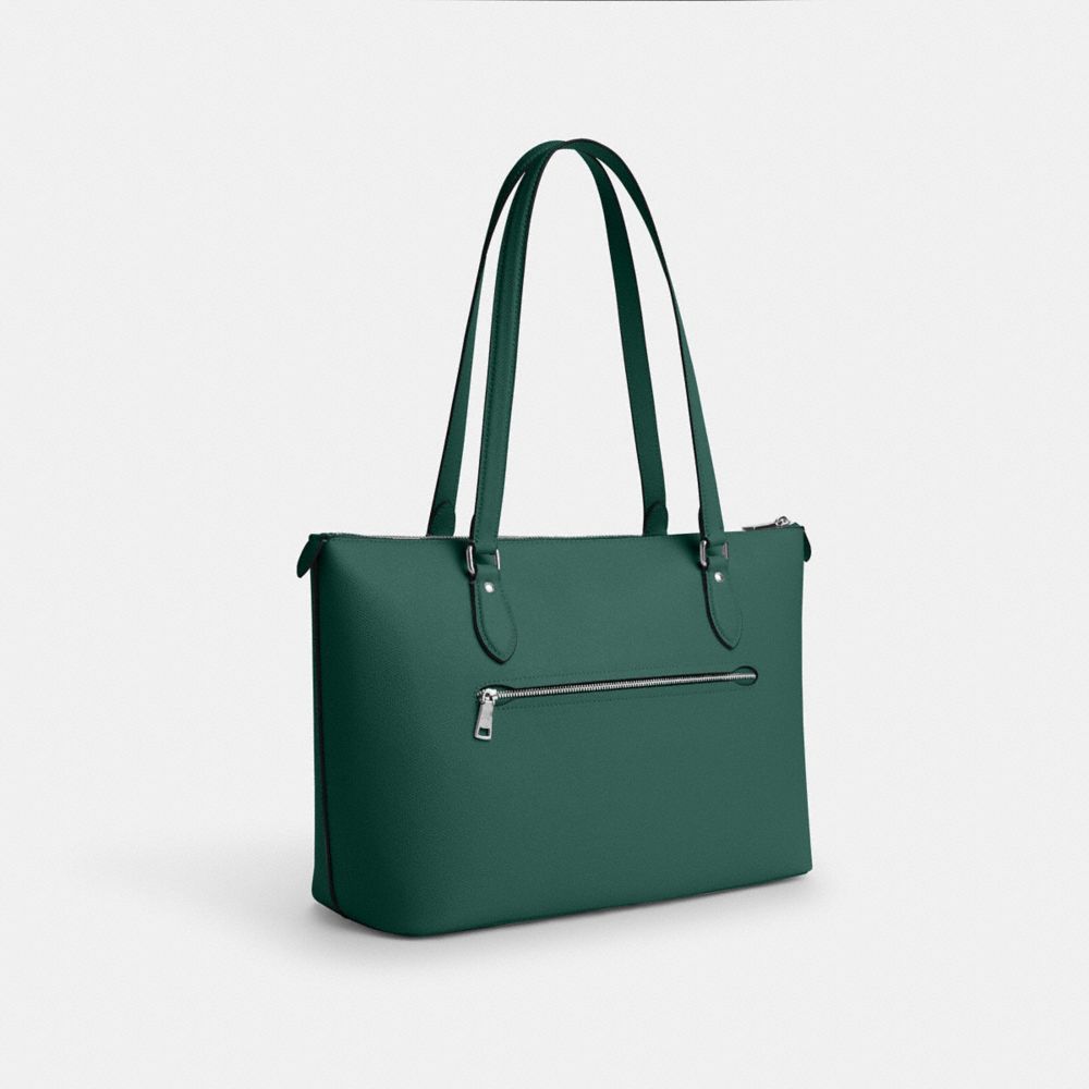 COACH®,SAC CABAS GALERIE,Cuir Cross-grain,Argent/Vert émeraude,Angle View