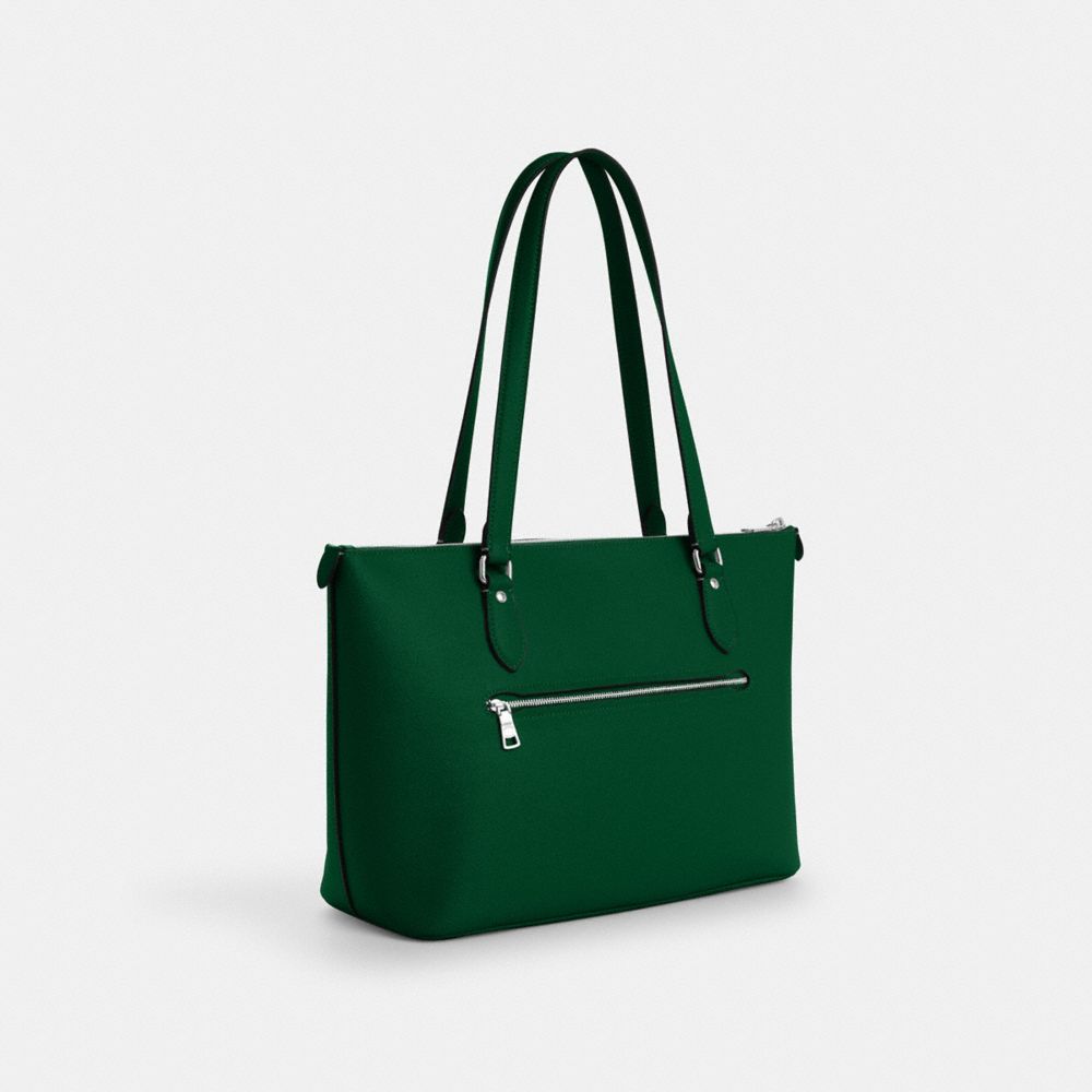 COACH®,Gallery Tote Bag,Leather,Tote,Metal,Logo,Casual,Emerald,Angle View