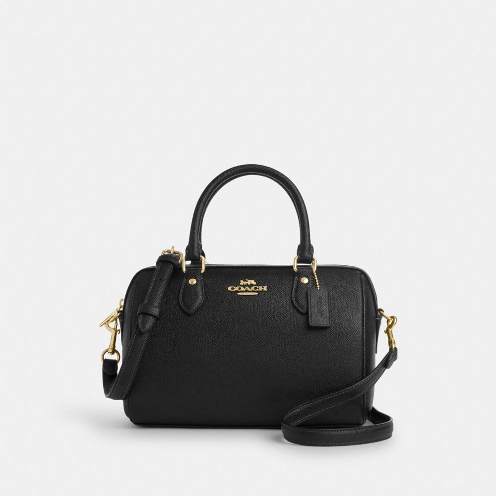 COACH®,ROWAN SATCHEL BAG,Crossgrain Leather,Medium,Gold/Black,Front View