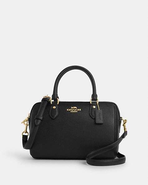 COACH®,ROWAN SATCHEL BAG,Leather,Medium,Gold/Black,Front View