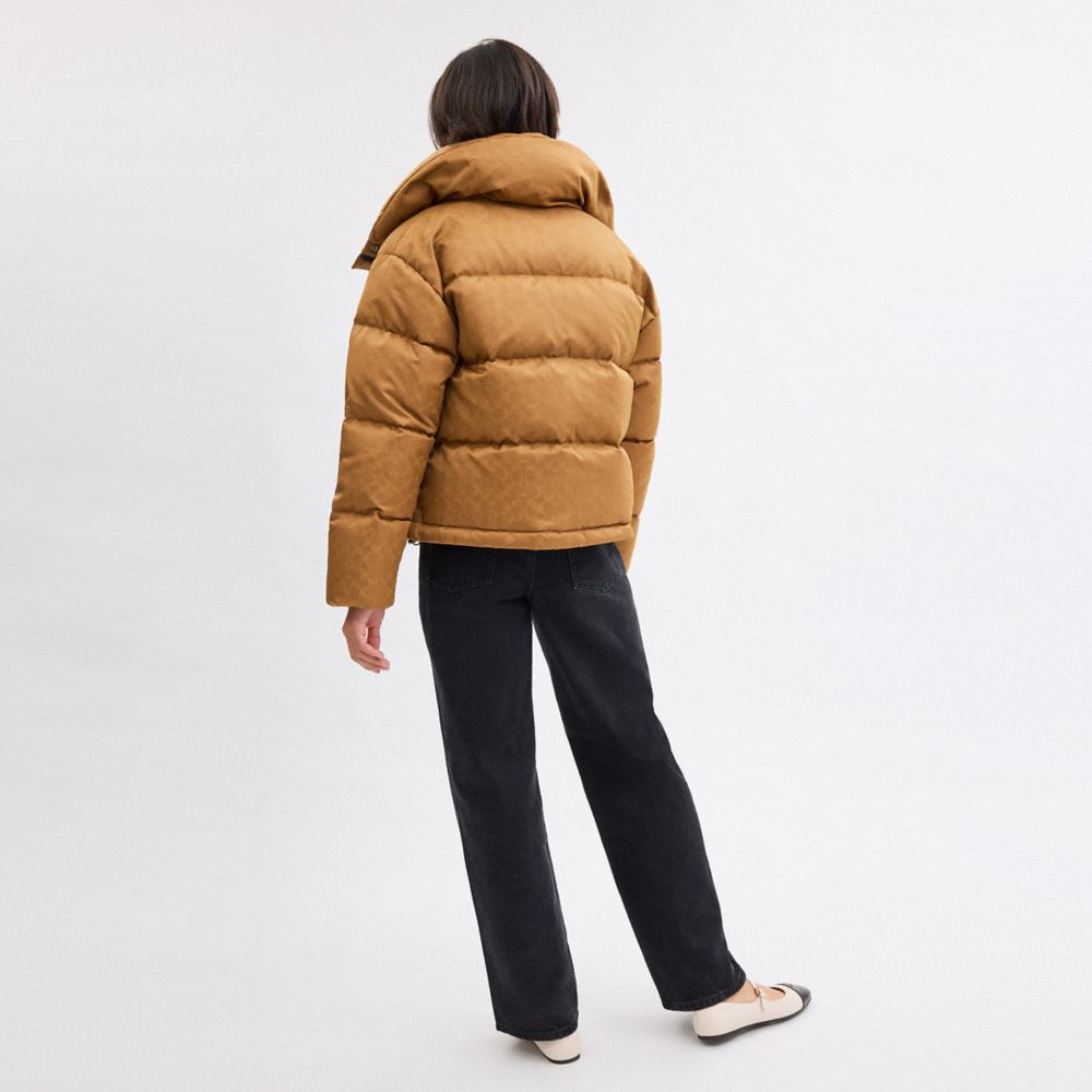 COACH®,Signature Jacquard Short Puffer In Recycled Polyamide,Polyamide,Polyester,Puffer,Down,Quilted,Sustainable,Casual,,Scale View