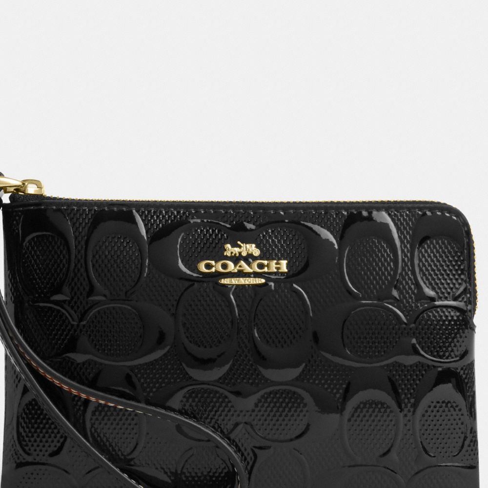 COACH®,Corner Zip In Signature Leather,Pouch,Wristlet,Casual,Black
