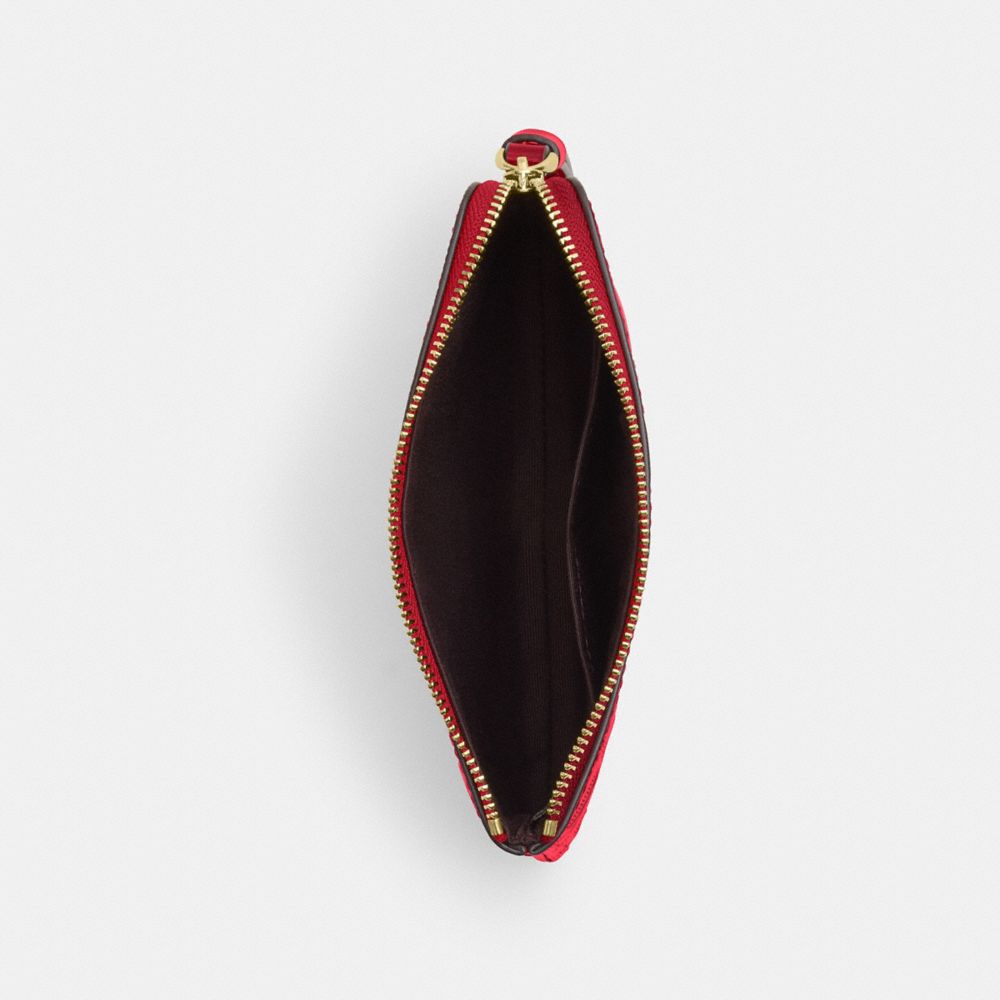 COACH®,Corner Zip In Signature Leather,Pouch,Wristlet,Casual,Maroon,Inside View,Top View