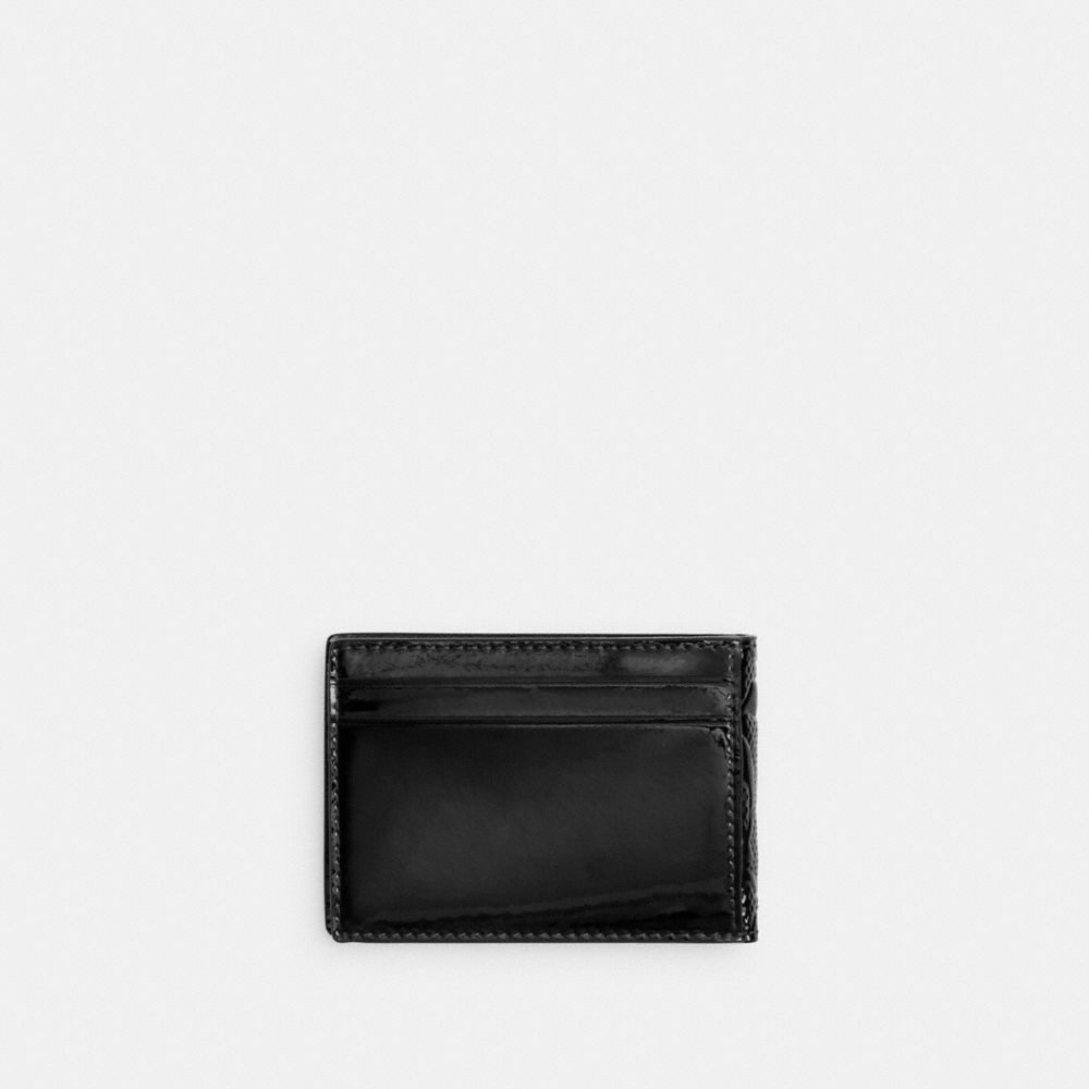 COACH®,Compact Billfold Wallet In Signature Leather,Black,Back View