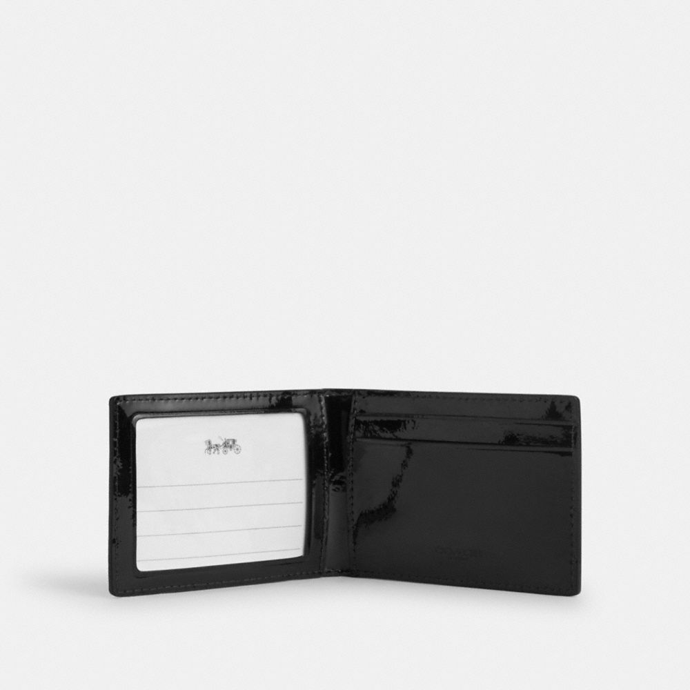 COACH®,Compact Billfold Wallet In Signature Leather,Black,Inside View,Top View