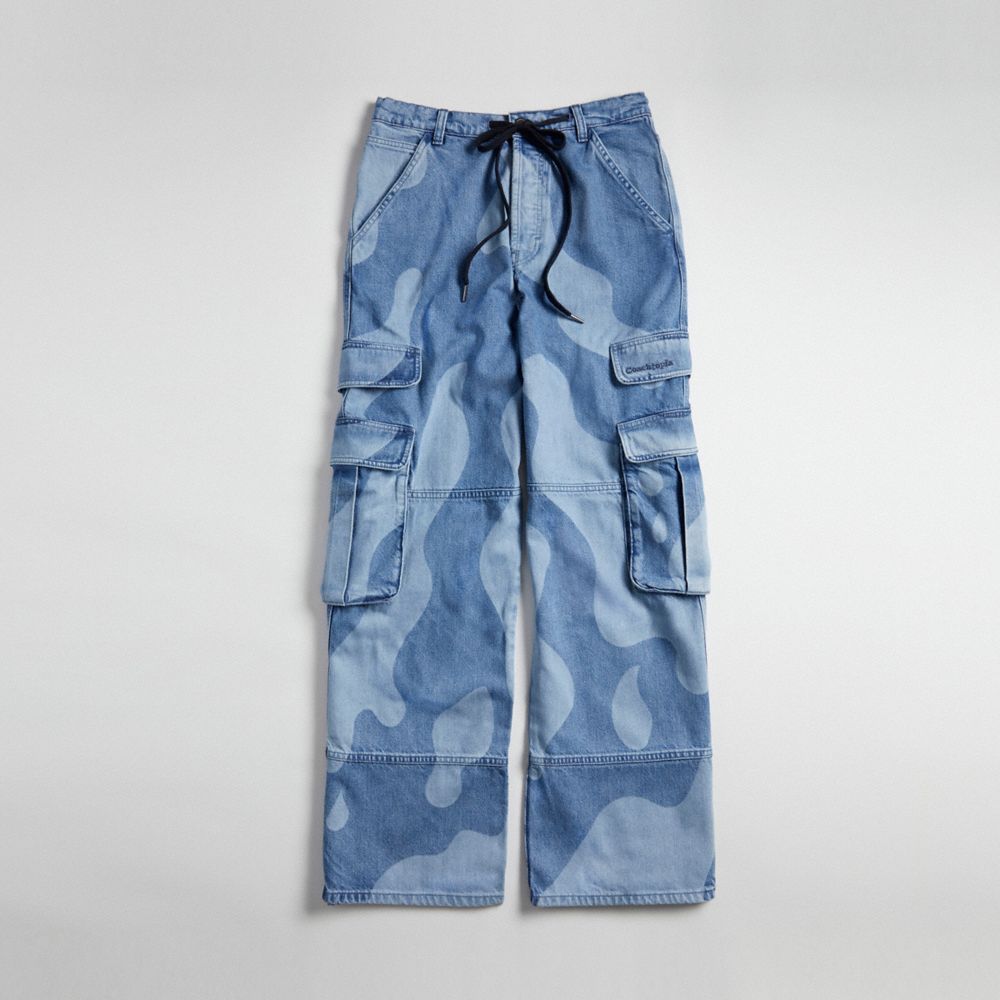COACH®,Cargo Pants In Wavy Wash,Repurposed denim,Denim,Front View image number 0
