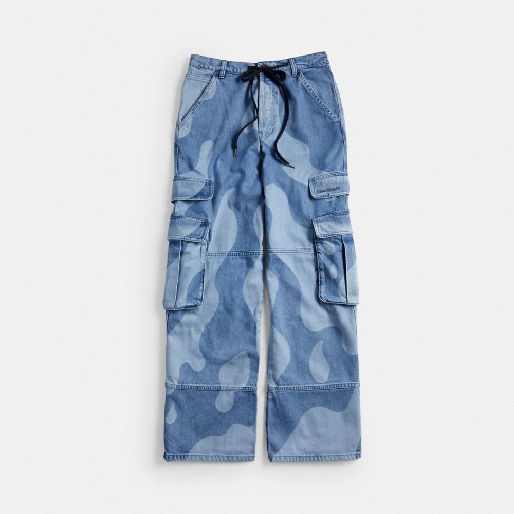 COACH®,Cargo Pants In Wavy Wash,Repurposed denim,Denim,Front View