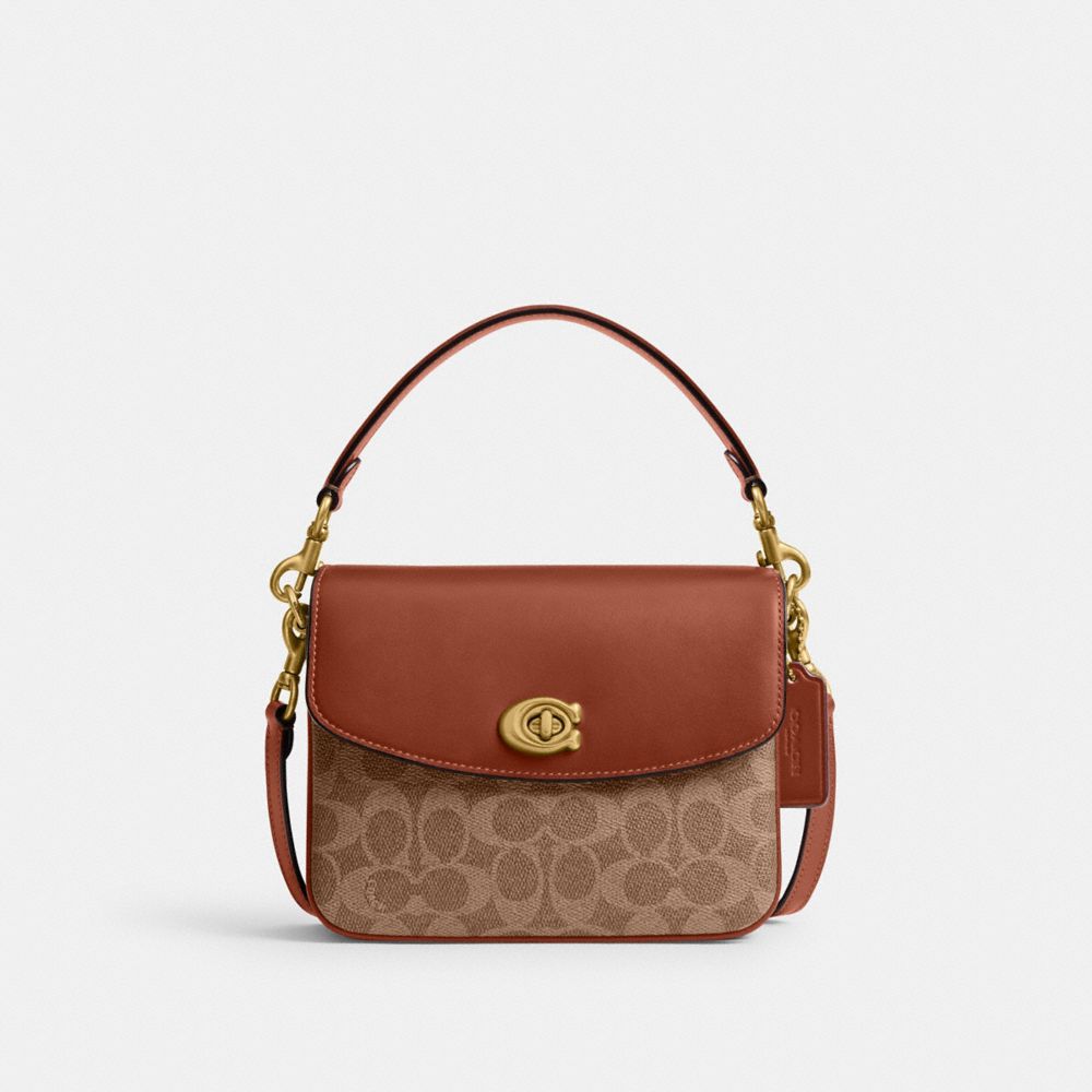 COACH®,Cassie Crossbody Bag 19 In Signature Canvas,Canvas,Leather,Crossbody,Color Block,Compact,Brass,Day Party,Brown,Front View image number 0