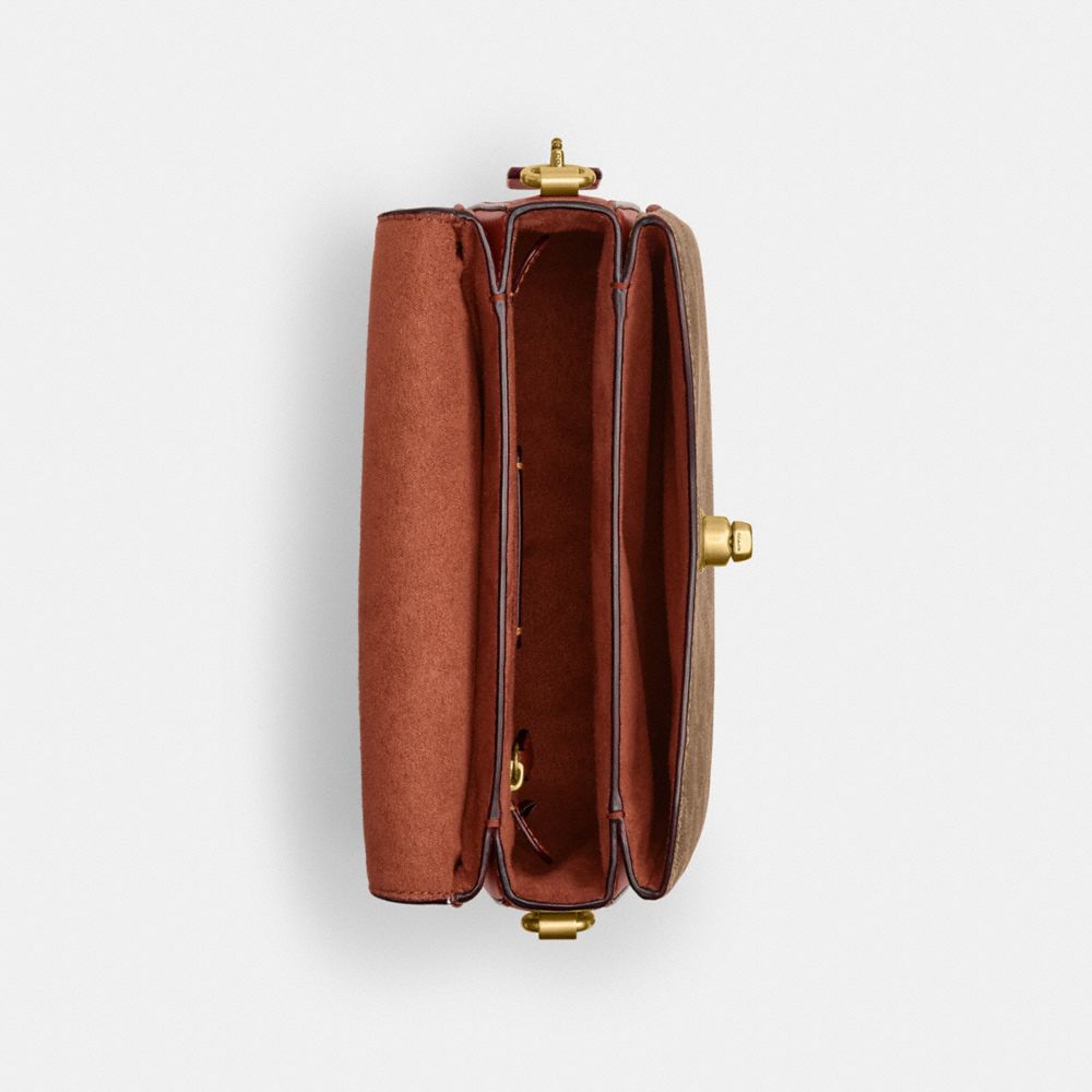 COACH®,Cassie Crossbody Bag 19 In Signature Canvas,Canvas,Leather,Crossbody,Color Block,Compact,Brass,Day Party,Brown,Inside View,Top View