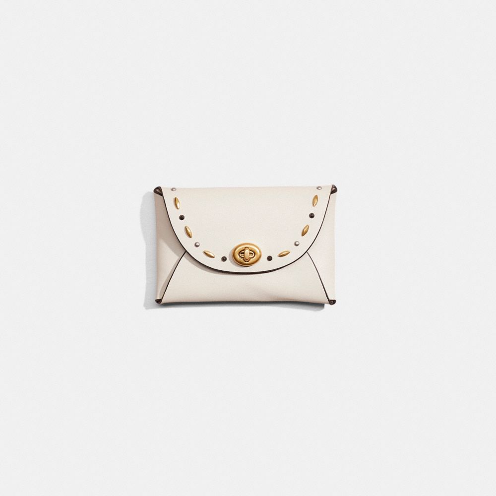 COACH®,REMADE MEDIUM POUCH WITH PRAIRIE RIVETS,Dove Grey,Front View