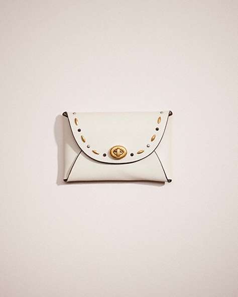 COACH®,REMADE MEDIUM POUCH WITH PRAIRIE RIVETS,Dove Grey,Front View