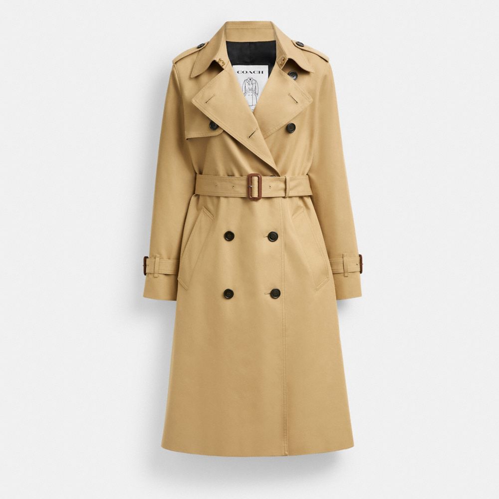 COACH®,Trench Coat,Cotton,Trench,Button,Sustainable,Work,Beige,Front View