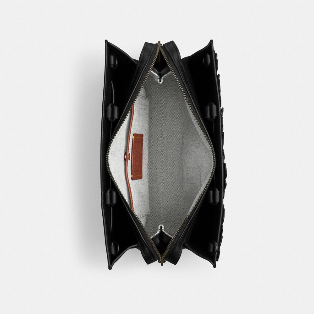 COACH®,Rogue Bag With Tea Rose,Leather,Crossbody,Applique,Metal,Studded,Day Party,Black,Inside View,Top View