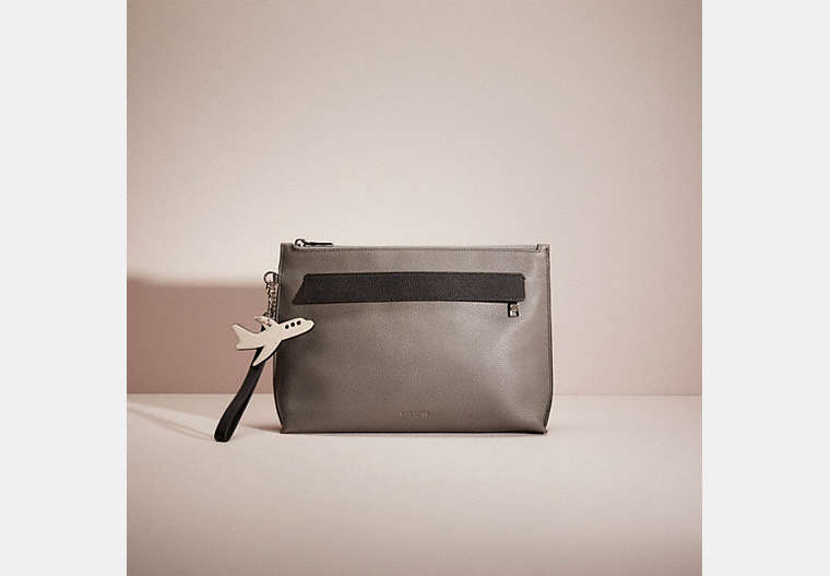 COACH®,RESTORED POUCH WITH CHARM,Heather Grey Black,Front View