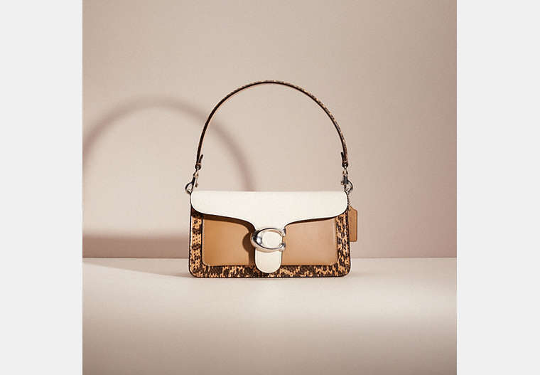 COACH®,RESTORED TABBY SHOULDER BAG 26 WITH COLORBLOCK SNAKESKIN DETAIL,Light Antique Nickel/Taupe Multi,Front View