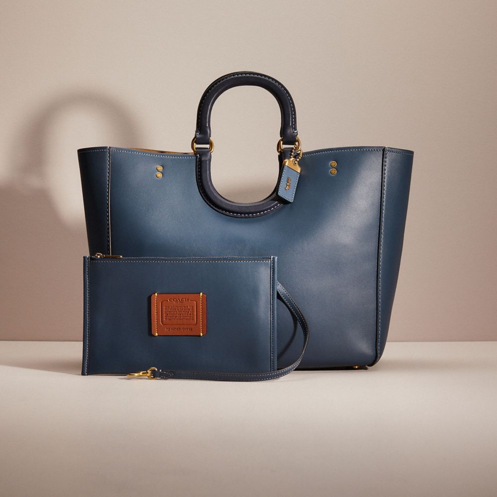 COACH®,Restored Rae Tote In Colorblock,Tote,Studded,Logo,Casual,Blue,Angle View