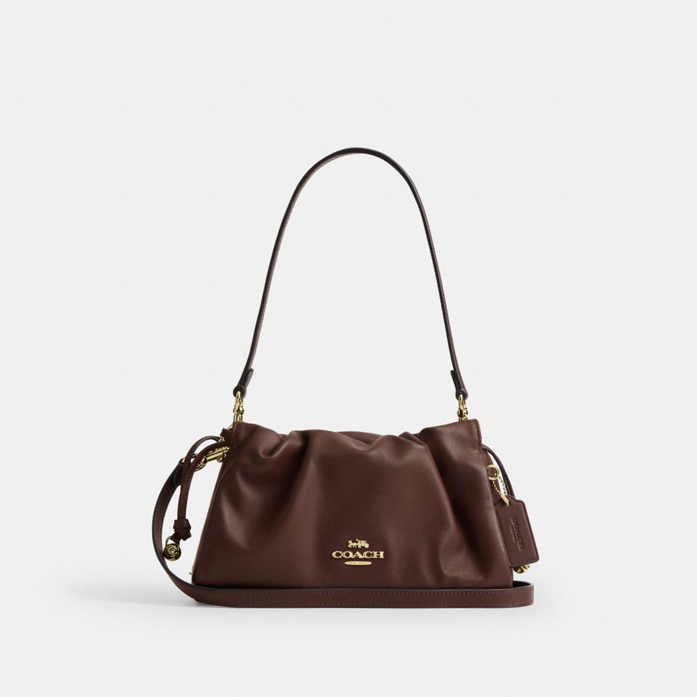COACH®,SAC ÉPAULE FAYE AVEC FRONCES,Cuir lisse,Or/érable,Front View
