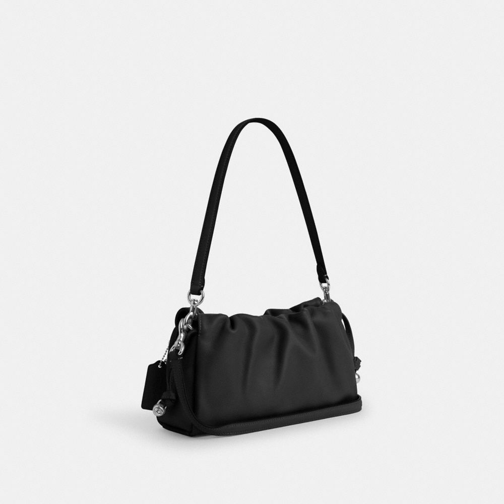 COACH®,Faye Shoulder Bag With Ruching,Shoulder Bag,Ball Embellishment,Metal,Drawstring,Logo,Casual,Black,Angle View