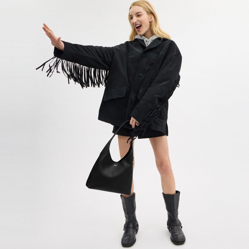 COACH®,SAC À PORTÉ-ÉPAULE BROOKLYN 28,Laiton/Noir,Detail View