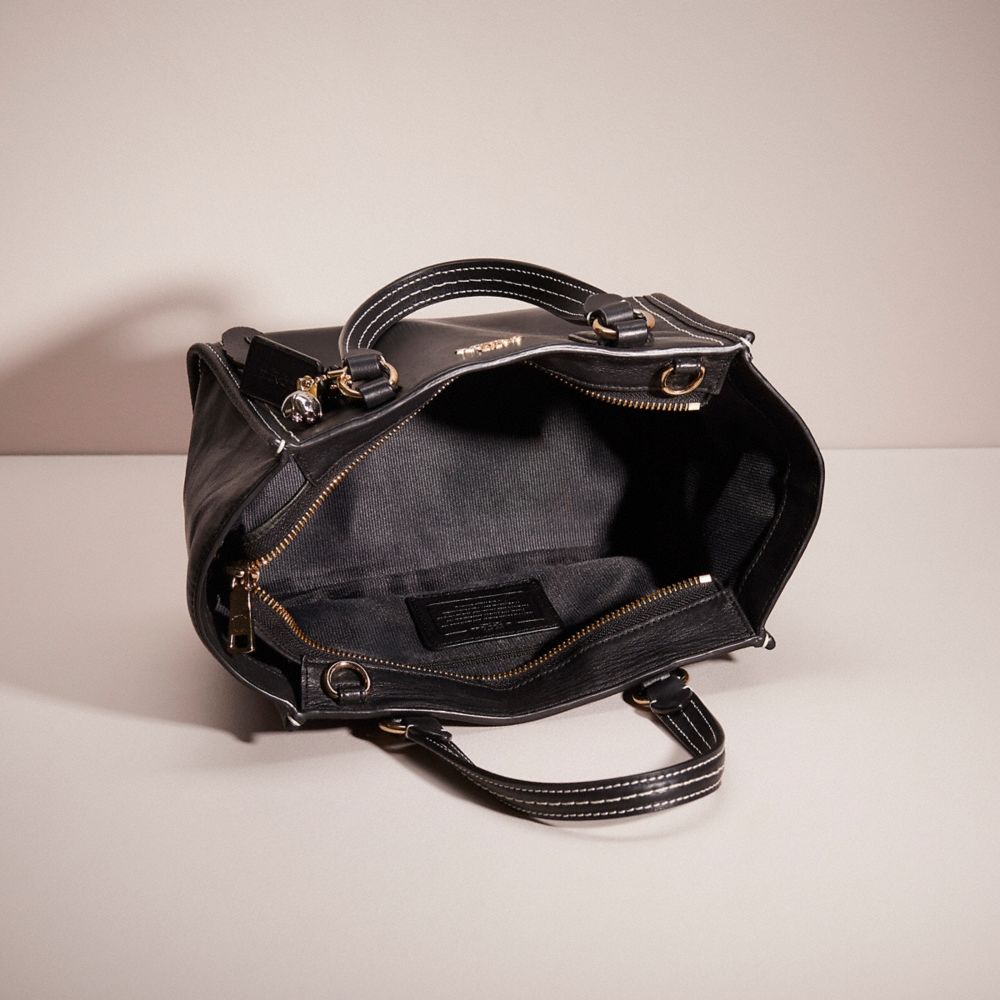 COACH®,Upcrafted Mini Crosby Carryall,Calfskin Leather,Satchel,Logo,Silver Metal,Work,Casual,Black,Inside View,Top View