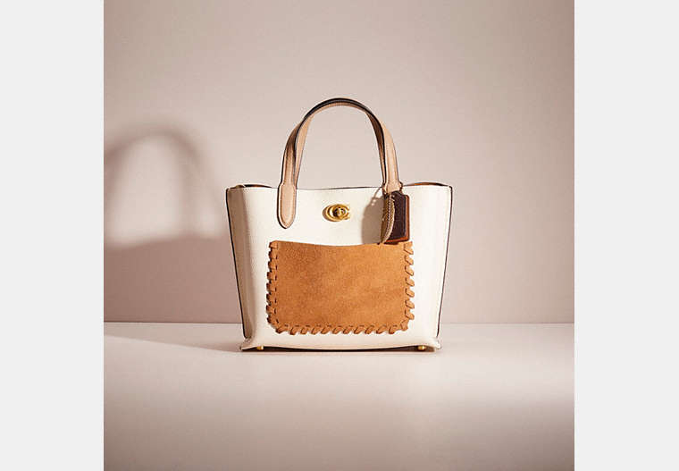 COACH®,UPCRAFTED WILLOW TOTE 24 IN COLORBLOCK,Brass/Chalk Multi,Front View