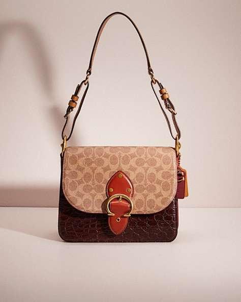 COACH®,UPCRAFTED BEAT SHOULDER BAG IN SIGNATURE CANVAS WITH HORSE AND CARRIAGE PRINT,Brass/Tan Truffle Rust,Front View