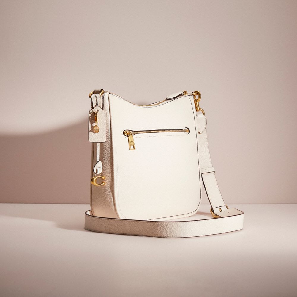 COACH®,Upcrafted Chaise Crossbody,Leather,Crossbody,Metal,Studded,Scallop,Logo,Adjustable,Brass,Casual,Cream,Angle View