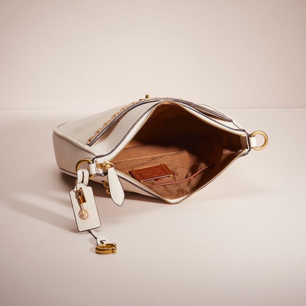 COACH®,Upcrafted Chaise Crossbody,Leather,Crossbody,Metal,Studded,Scallop,Logo,Adjustable,Brass,Casual,Cream,Inside View,Top View