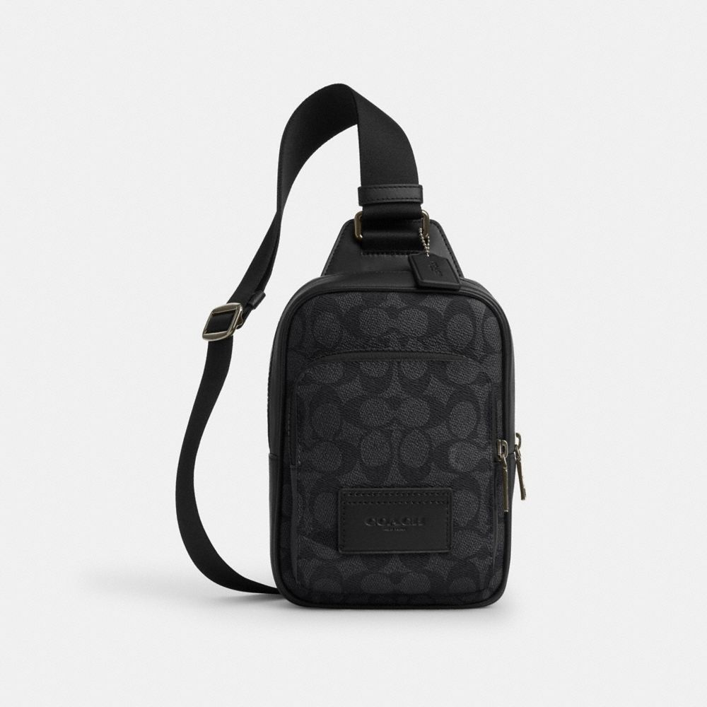 Coach Racer Sling Pack in Gunmetal Charcoal Black Signature Style