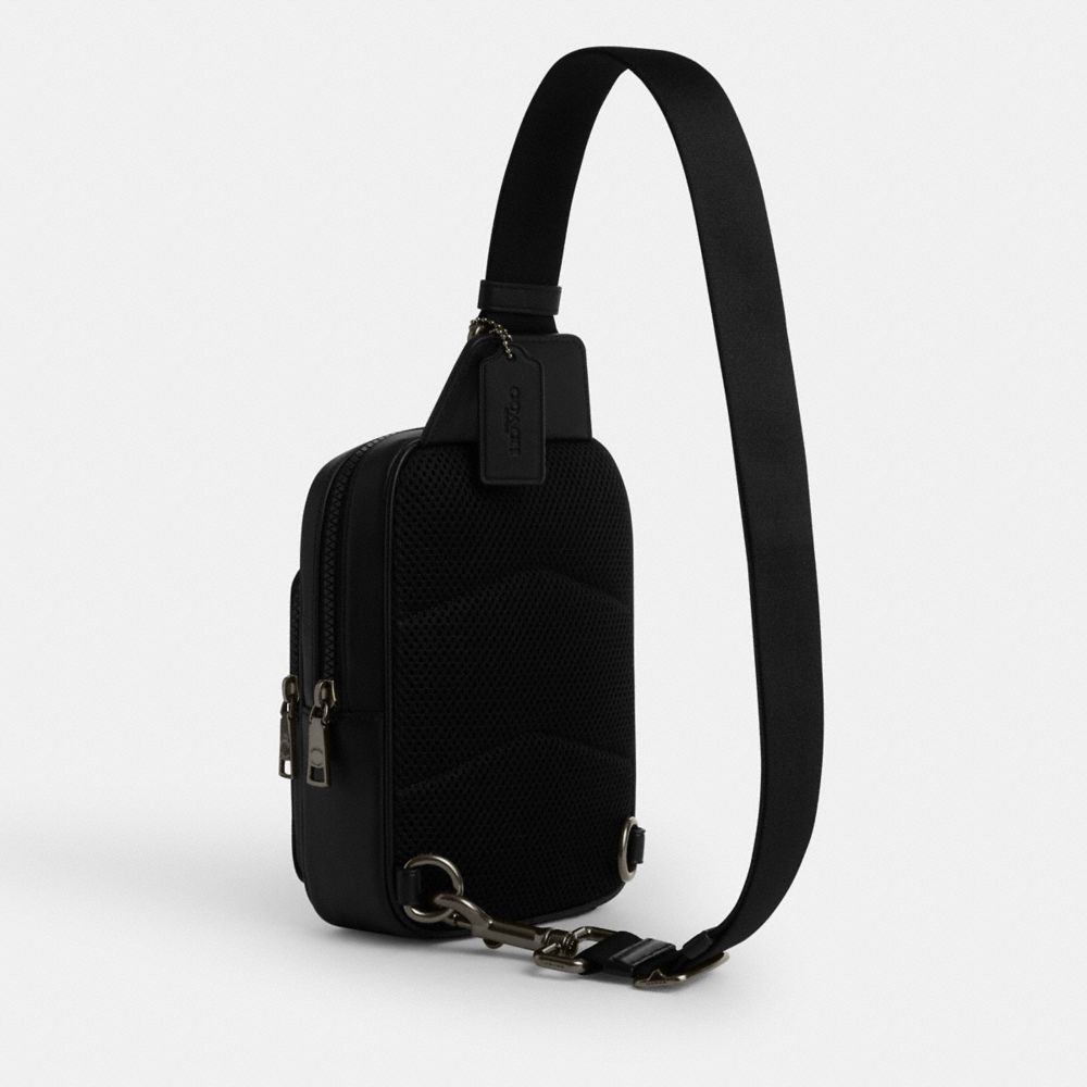 COACH®,Racer Sling Pack In Signature,Slingback,Color Block,Casual,Black,Angle View